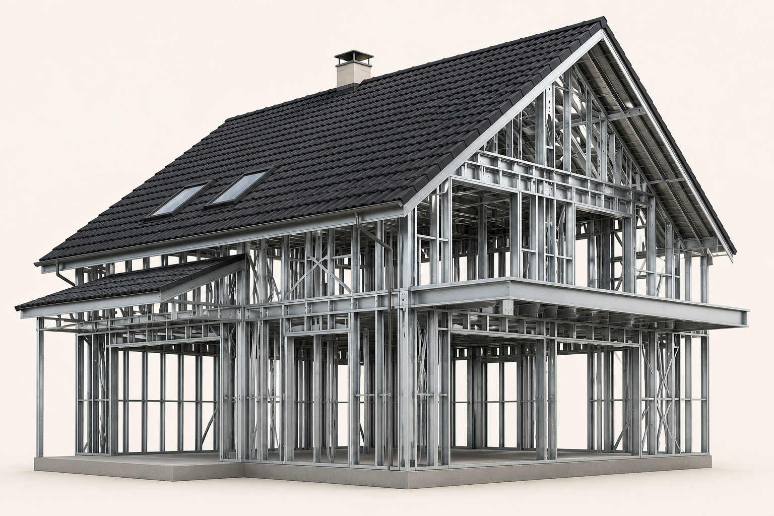 Casa em construção com perfis de Light Steel Frame